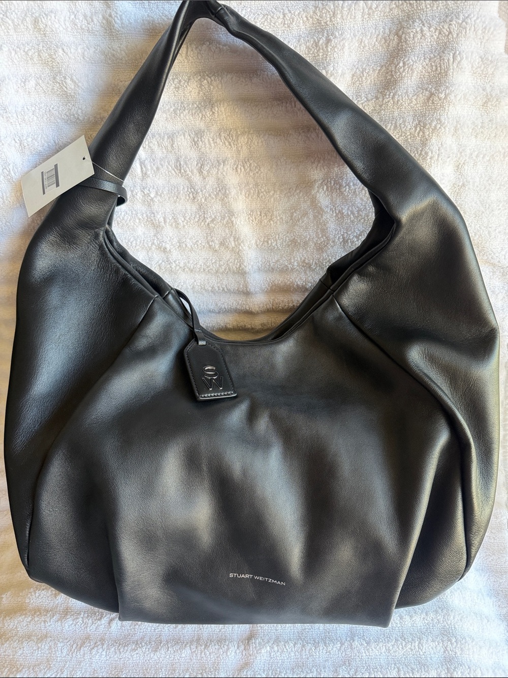 Stuart Weitzman Black Leather Shoulder Hobo Bag with Logo Tag